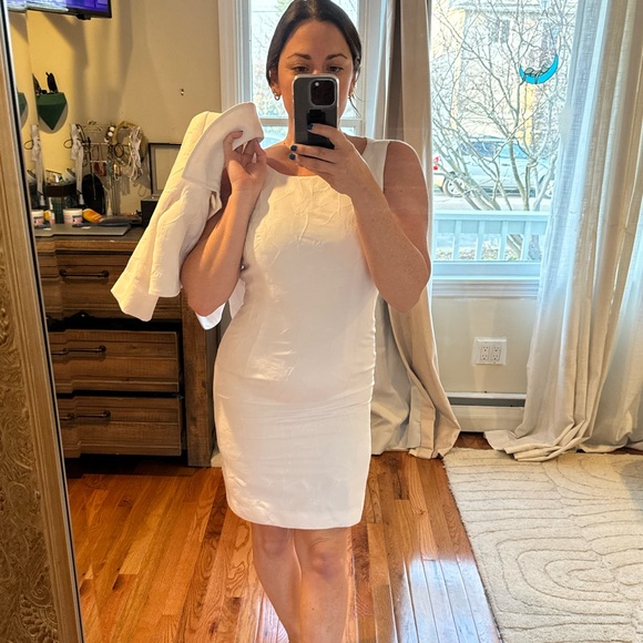 TALBOTS WHITE FLORAL JACQUARD A LINE DRESS AND JACKET - Picture 1 of 10